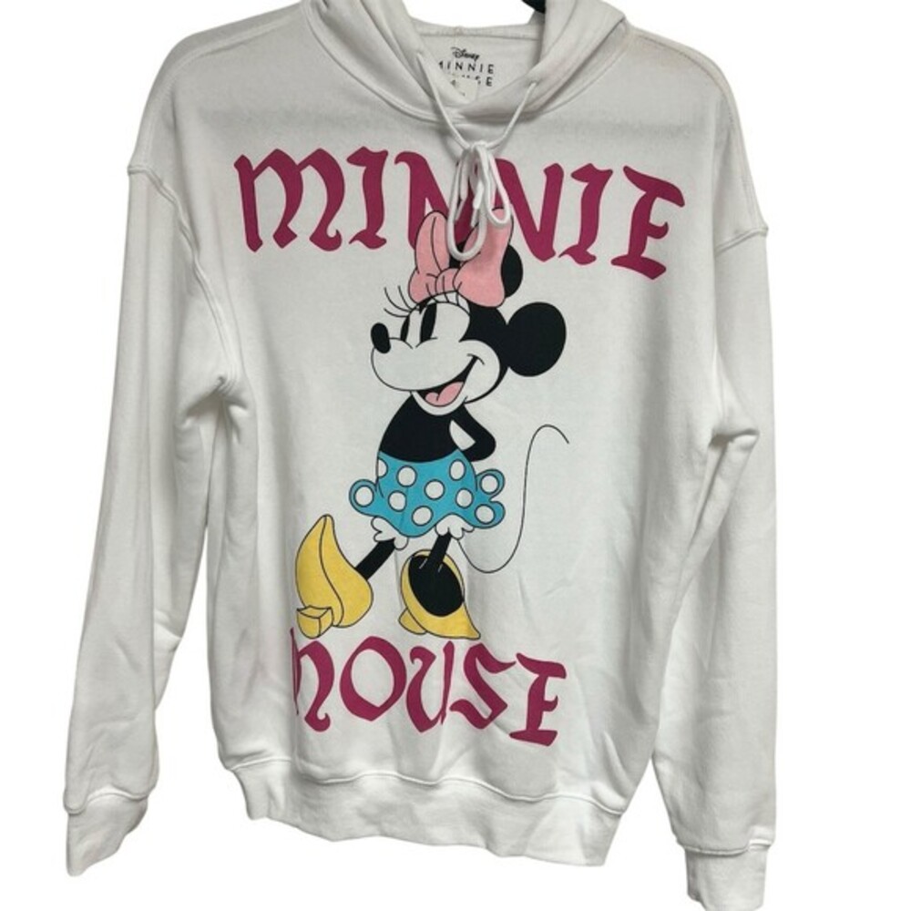 Disney Minnie Mouse Hoodie Juniors XS White Graphic Print Pullover Oversized